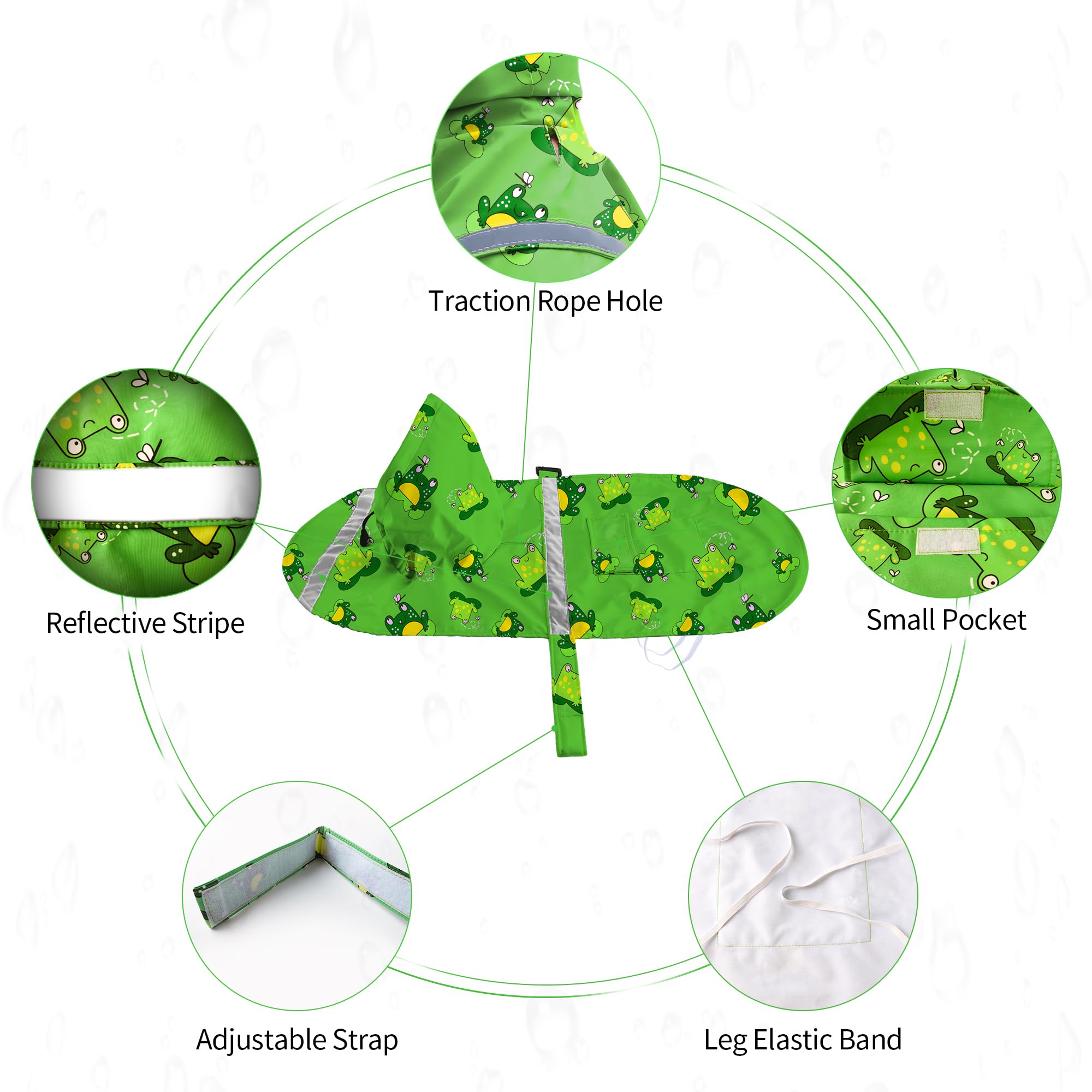NACOCO large dog raincoat elastic leg straps for comfortable movement