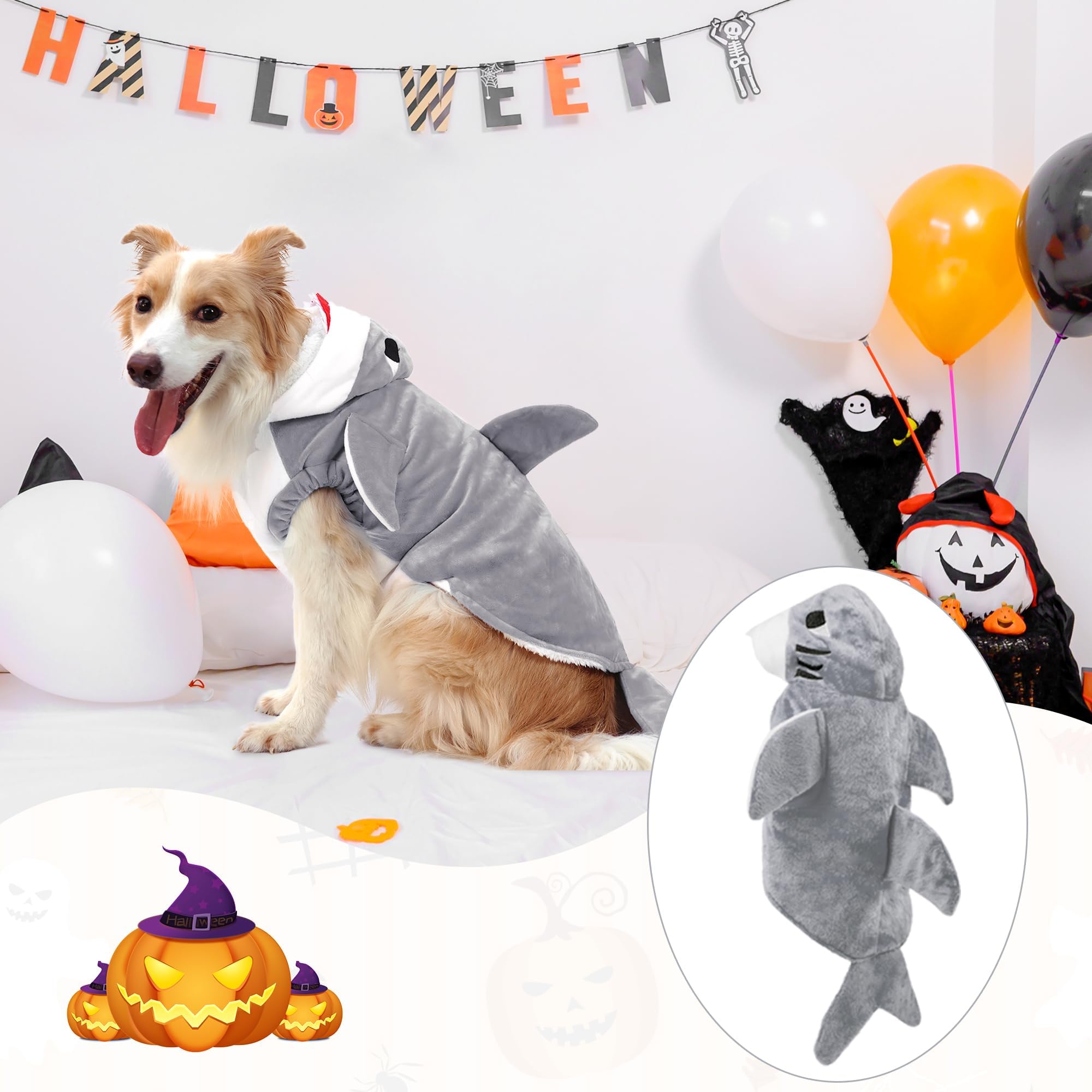 NACOCO shark fin tail detail on grey costume highlights playful design.