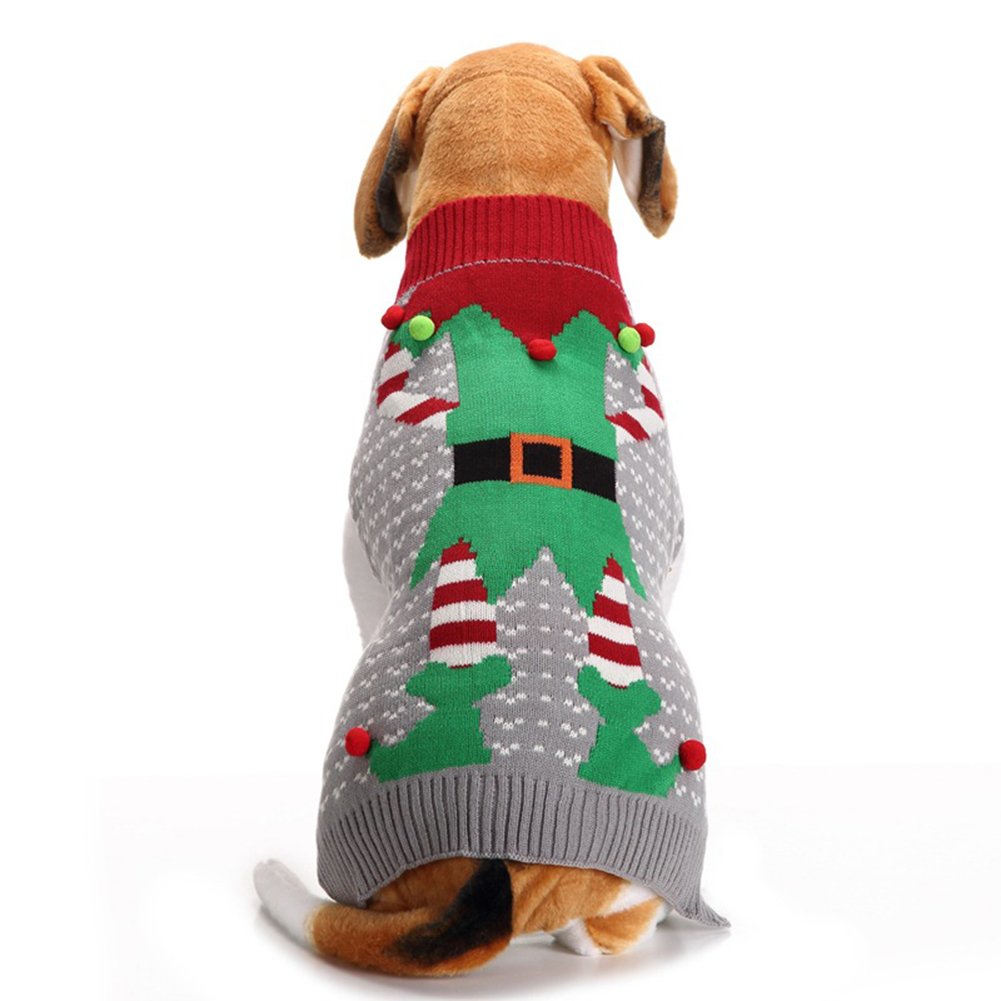 NACOCO Ugly Elf dog sweater front view with festive design for photos