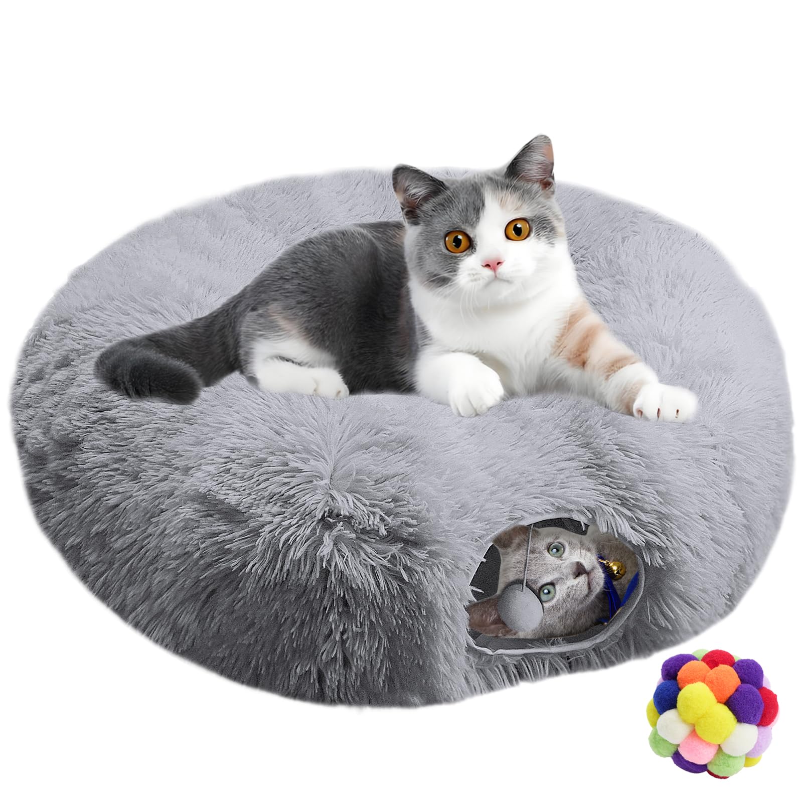 Naielfopet cat tunnel bed central mat for cozy lounging and quick access.
