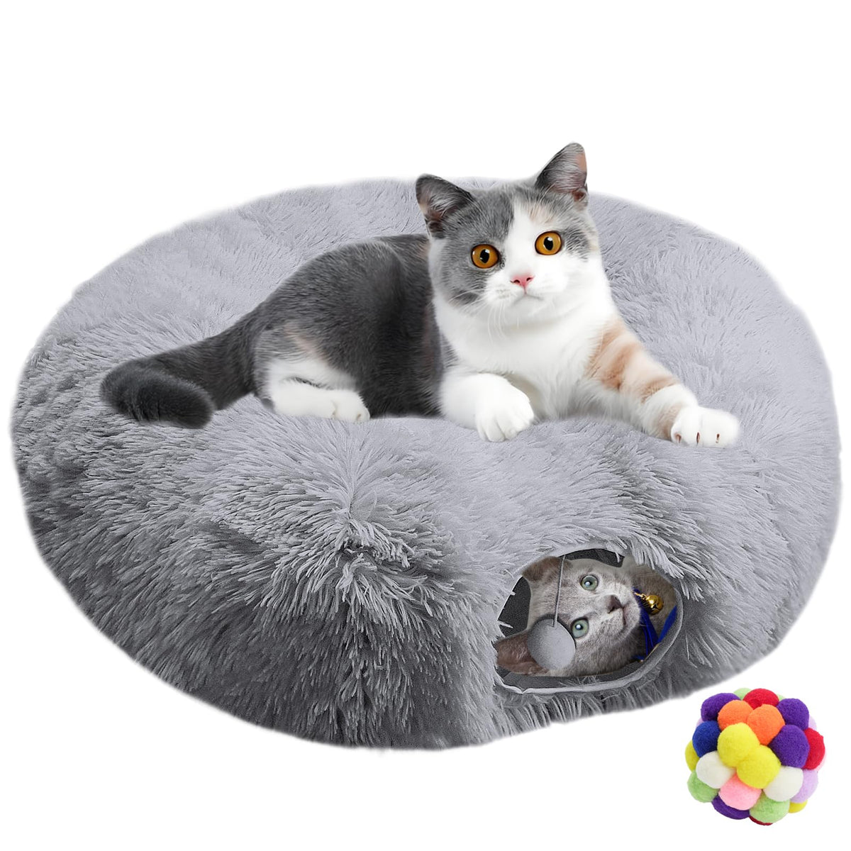 Naielfopet cat tunnel bed central mat for cozy lounging and quick access.