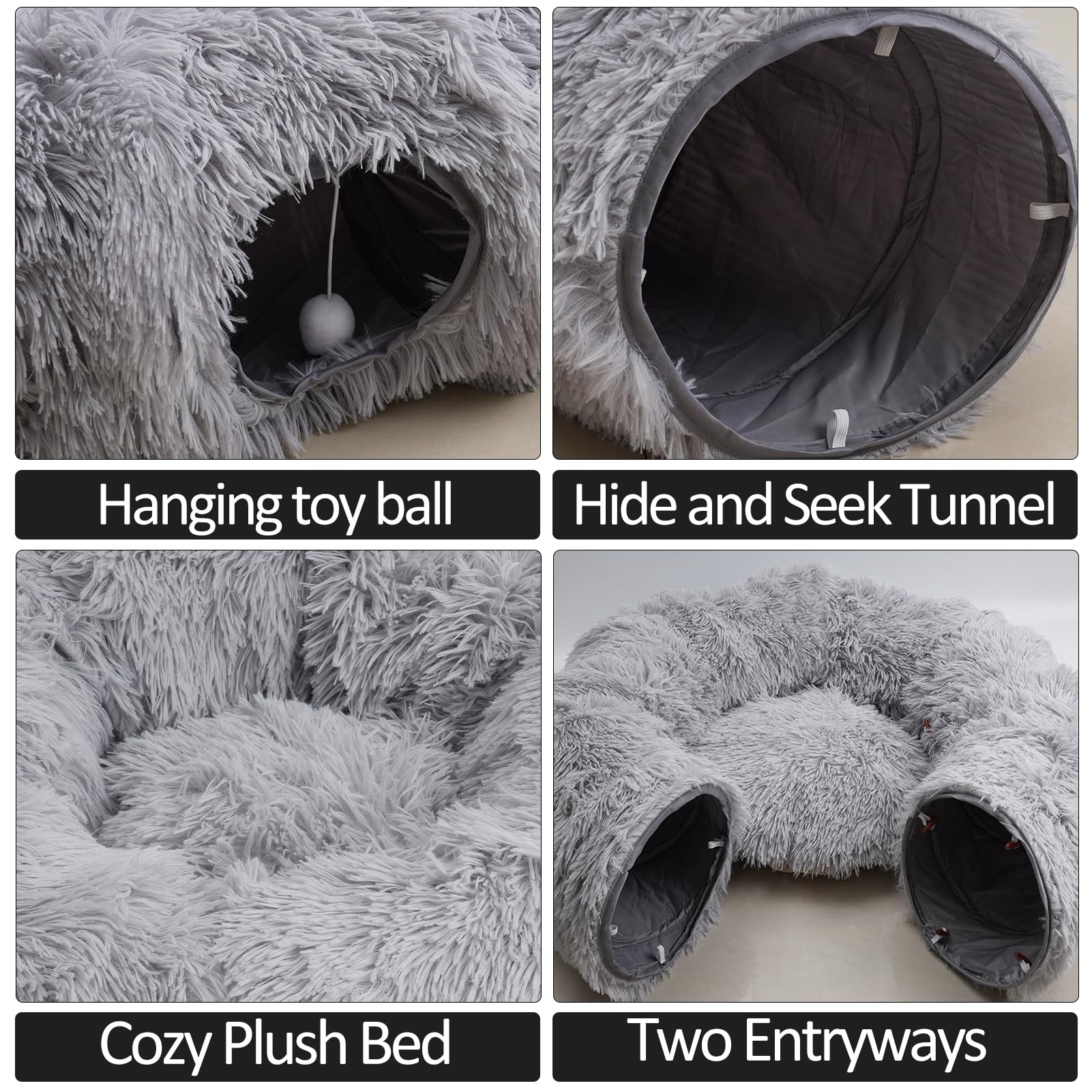 Naielfopet cat tunnel bed round bolster for secure, cozy retreat.