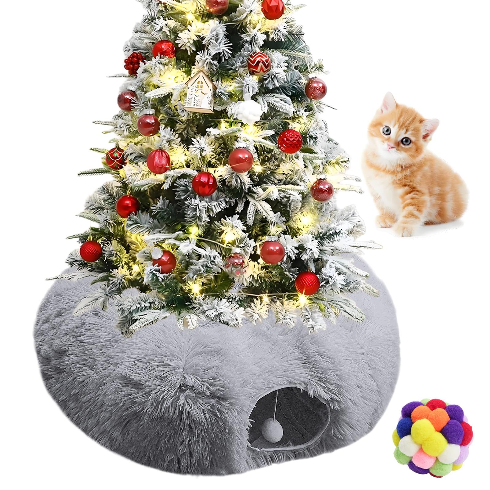 Naielfopet cat tunnel bed with toy balls for added play and interactive fun.