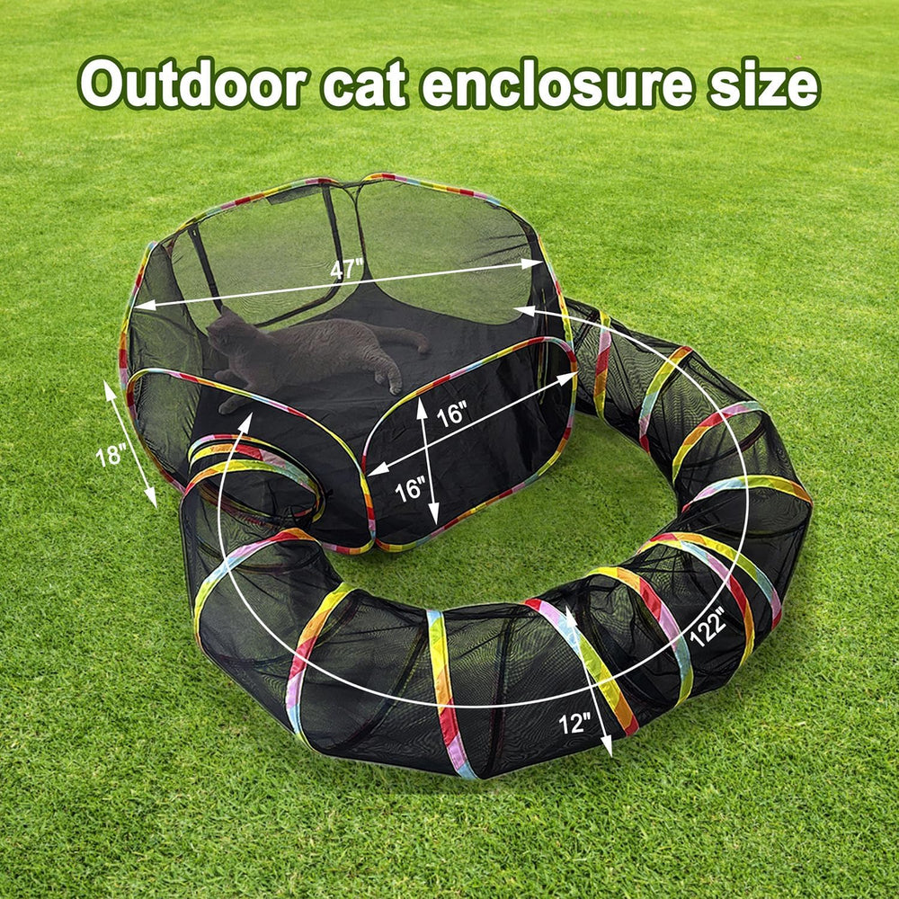 Naielfopet cat enclosure tunnel connects to the tent for extended play