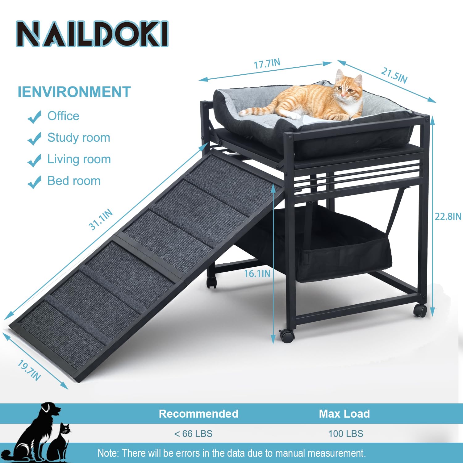NAILDOKI Movable Structure Pet Stairs side view highlighting storage under chair