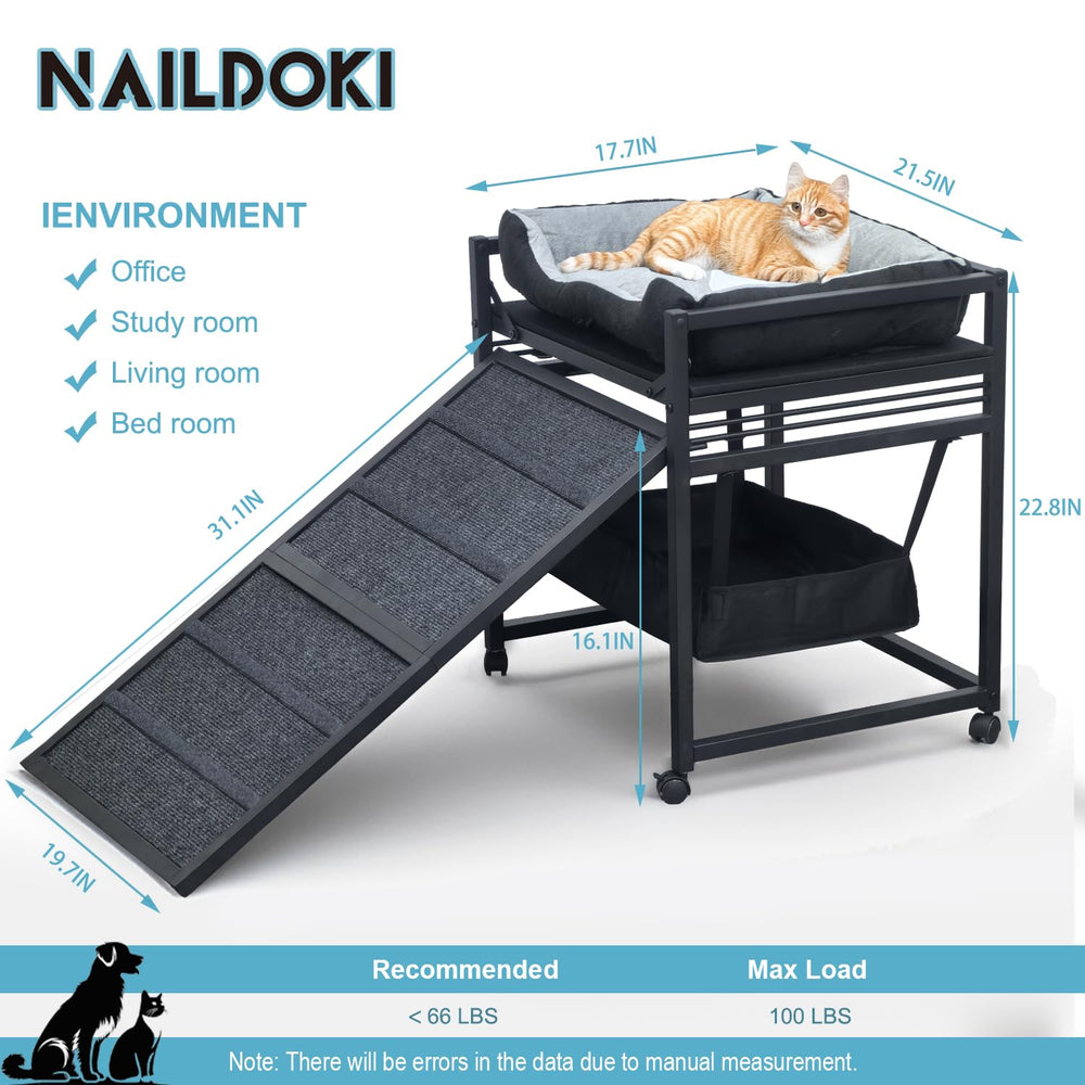 NAILDOKI Movable Structure Pet Stairs side view highlighting storage under chair