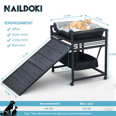 NAILDOKI Movable Structure Pet Stairs side view highlighting storage under chair