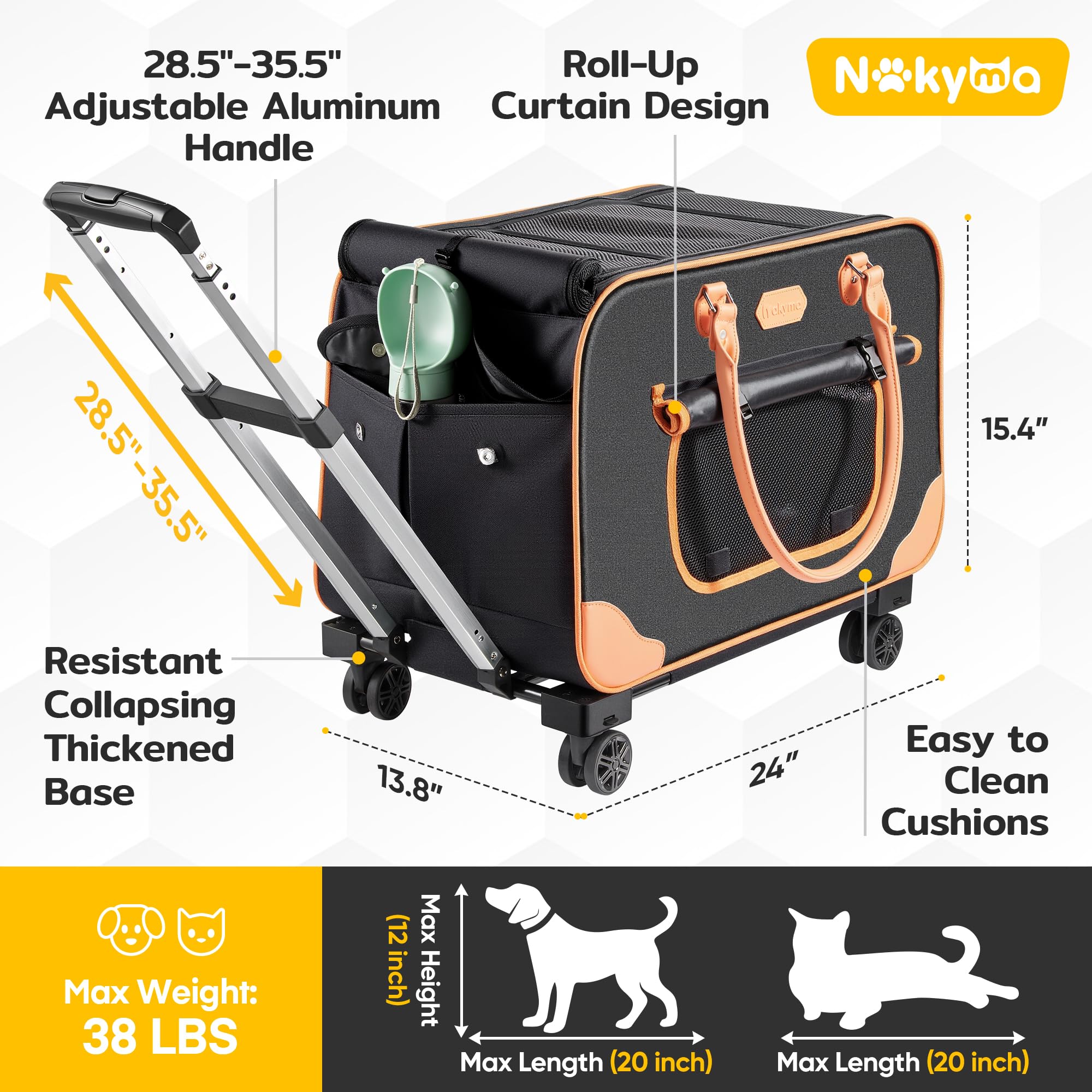 Nakyma collapsed storage view of rolling carrier for space-saving travel