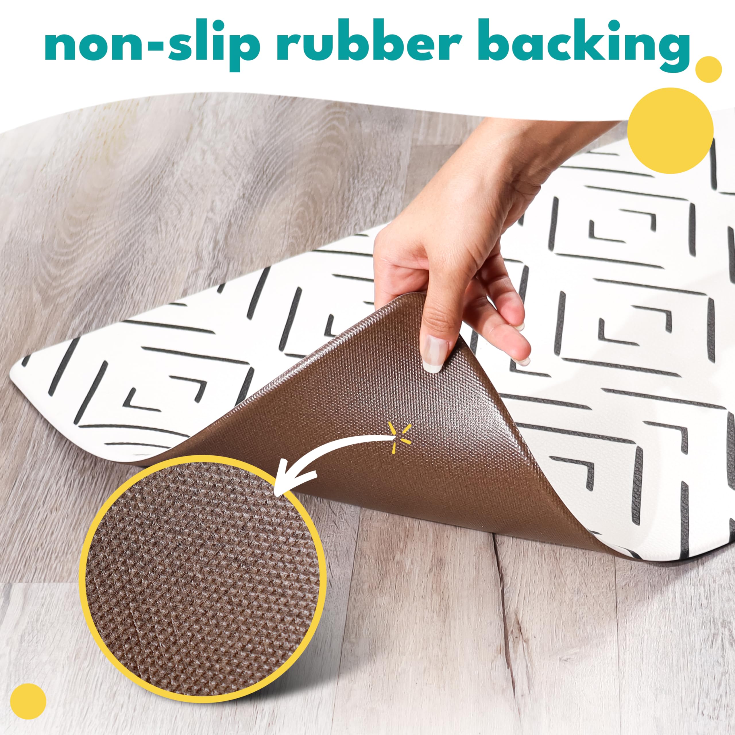 Nalalas non-slip durable pet mat stays secure on hardwood floors.