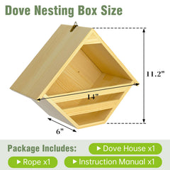 Nalwort Dove Nesting Box with hanging rope shows versatile mounting for branches or walls.