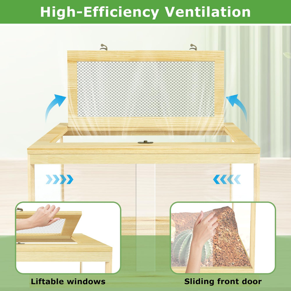 Nalwort reptile terrarium 28-gallon mesh roof open demonstrates adjustable ventilation