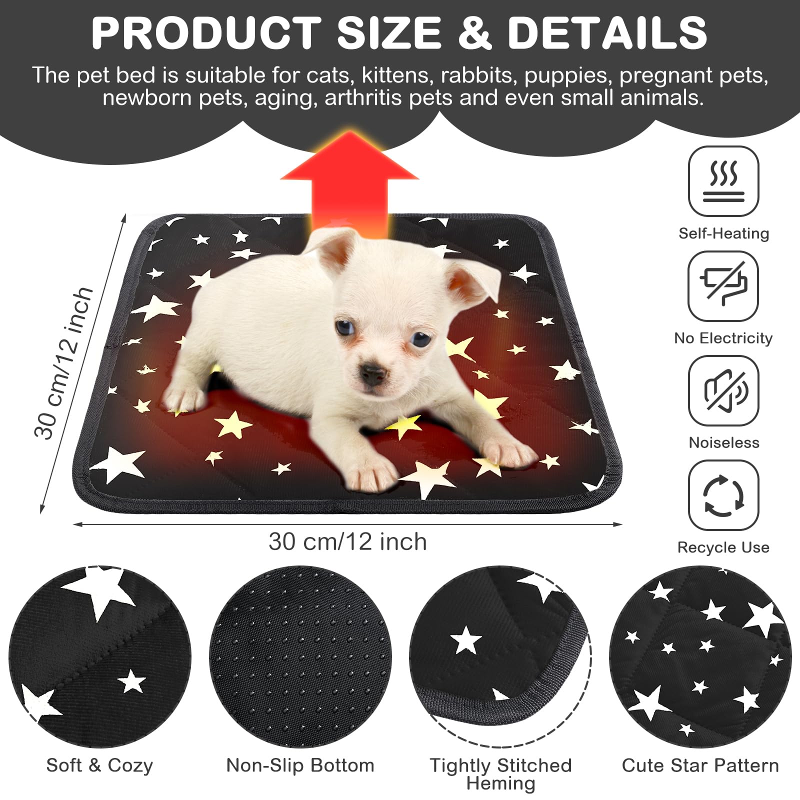 Namalu 12x12 self-heating pad close-up with soft plush surface for quiet naps