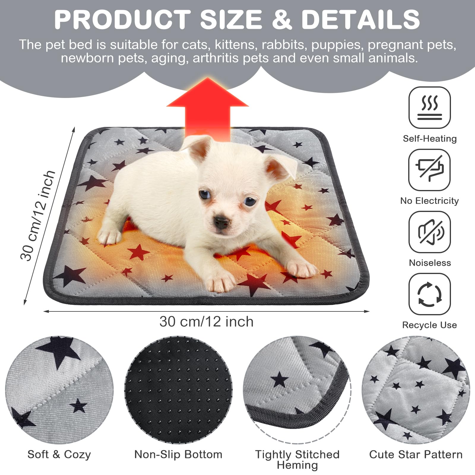 Namalu self-warming cat bed star pattern front view showing star design