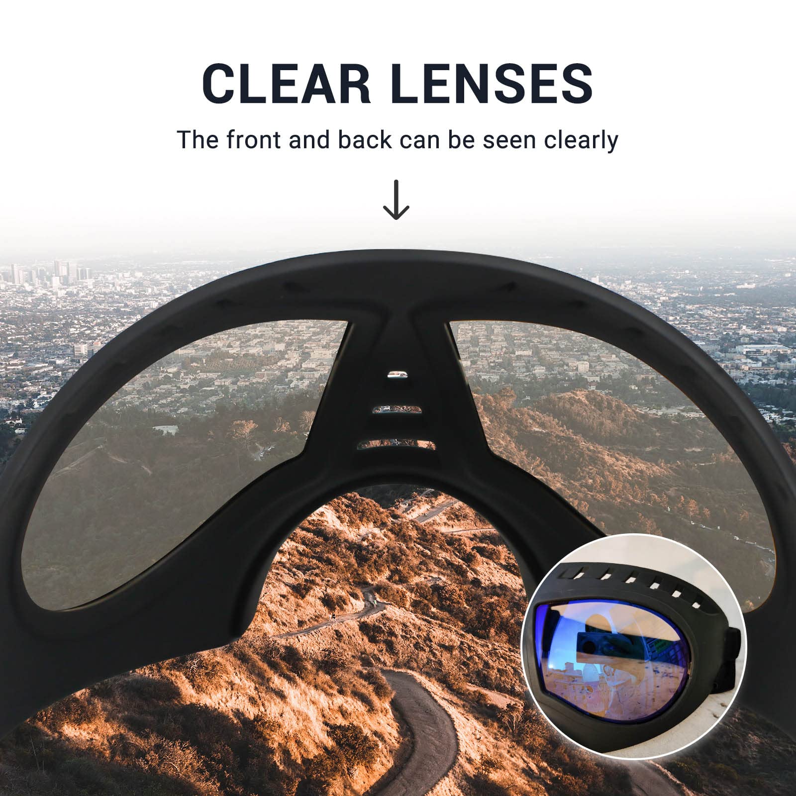 NAMSAN Clear Dog Goggles shielding eyes from droplets and dust in windy settings