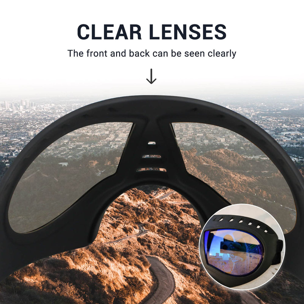 NAMSAN Clear Dog Goggles shielding eyes from droplets and dust in windy settings