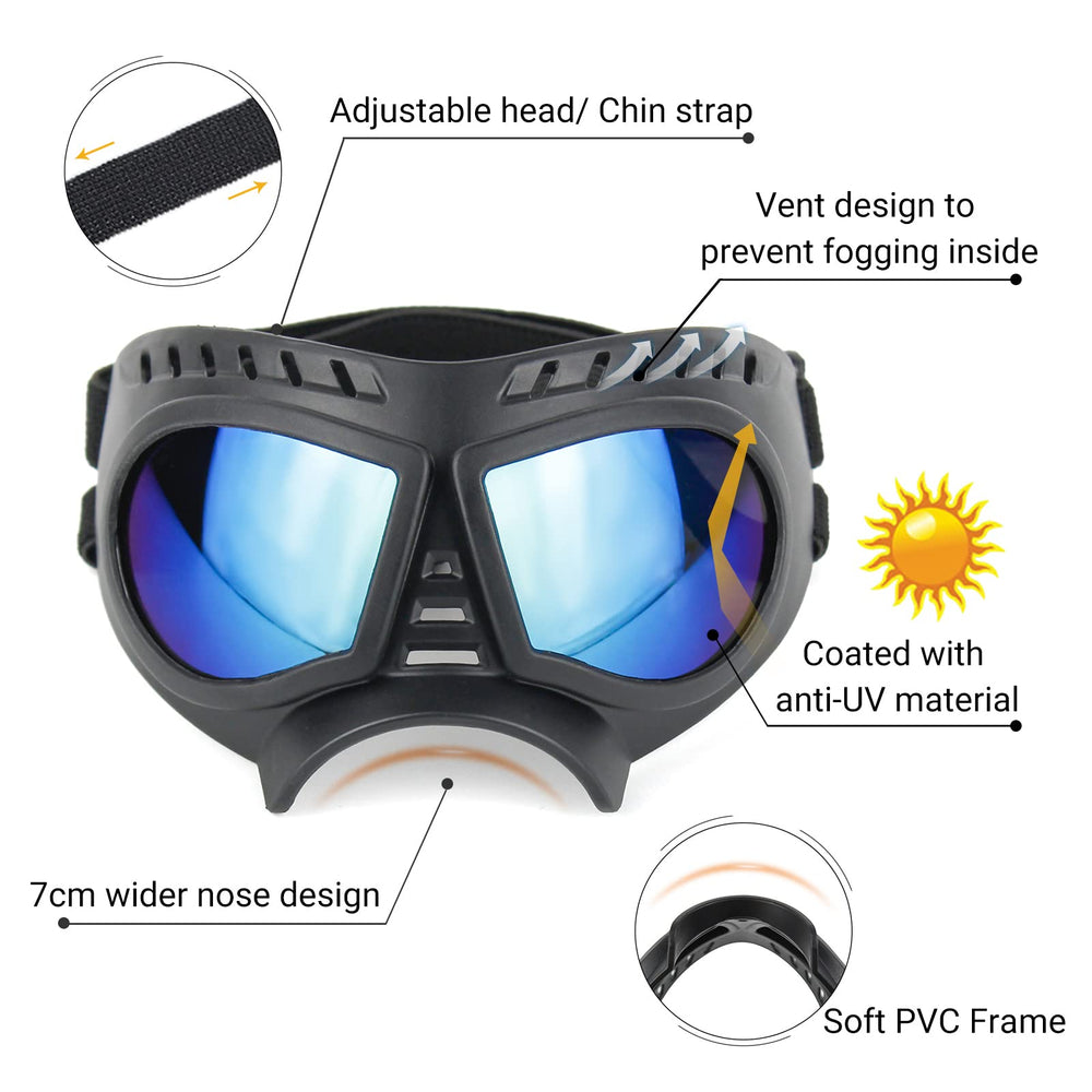 NAMSAN dog goggles frame vents reduce fog for clear visibility on car rides
