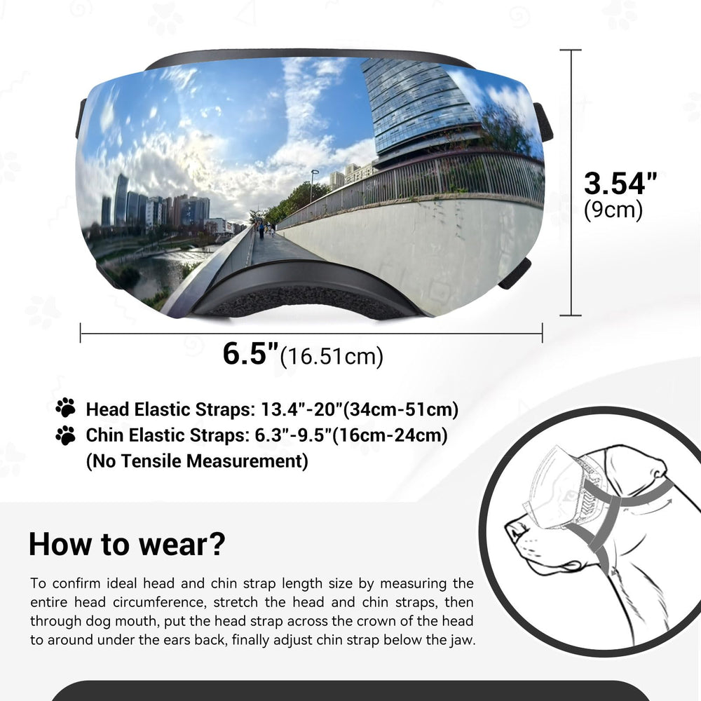 NAMSAN dog goggles size range supports many medium to XL breeds.