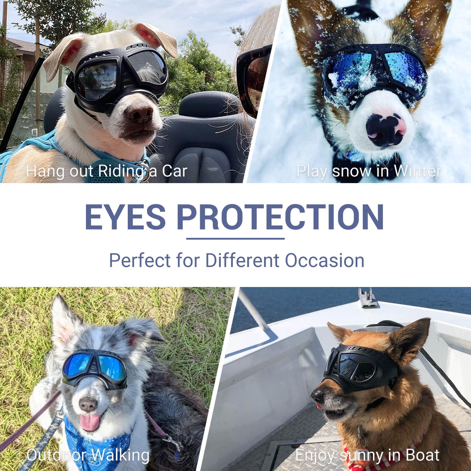 NAMSAN dog goggles wide-view design helps dogs see more while protected
