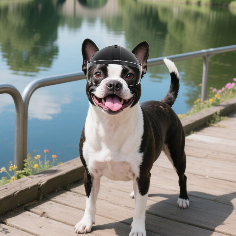 NAMSAN dog helmet visor shields eyes from dust and wind.