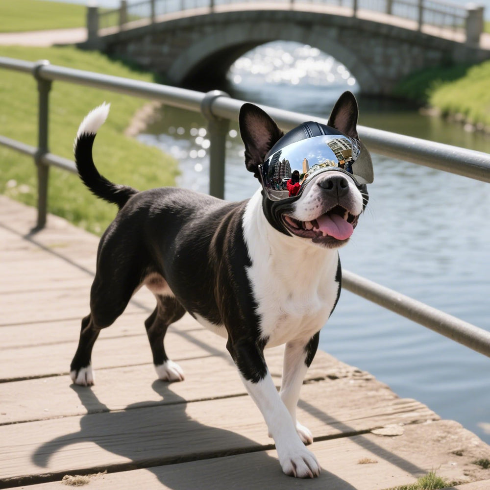 NAMSAN dog helmet worn during outdoor rides and walks