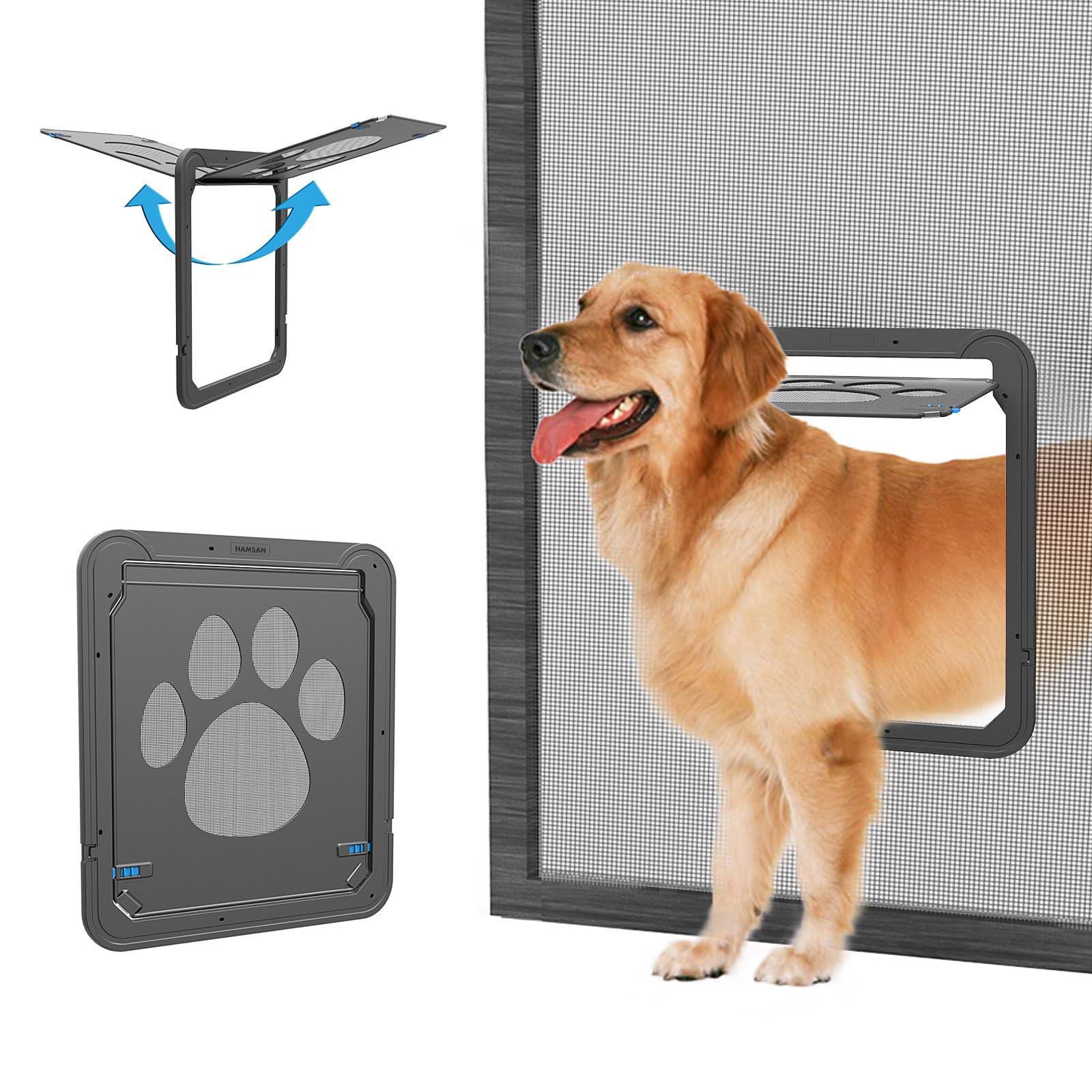 NAMSAN Dog Screen Door frame shows sturdy construction for reliable pet entry