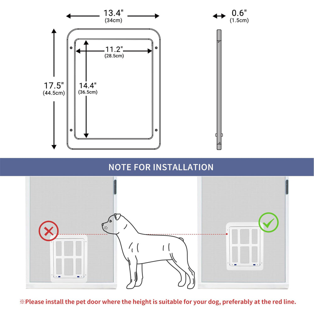 NAMSAN dog screen door outer frame highlights sturdy ABS construction for durable outdoor use.