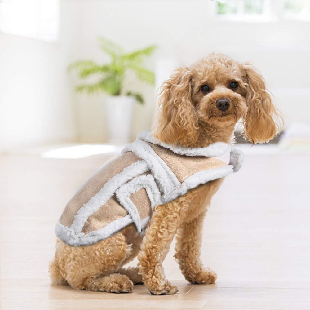 NAMSAN Dog Sherpa Jacket worn by dog in winter scene for comfort.