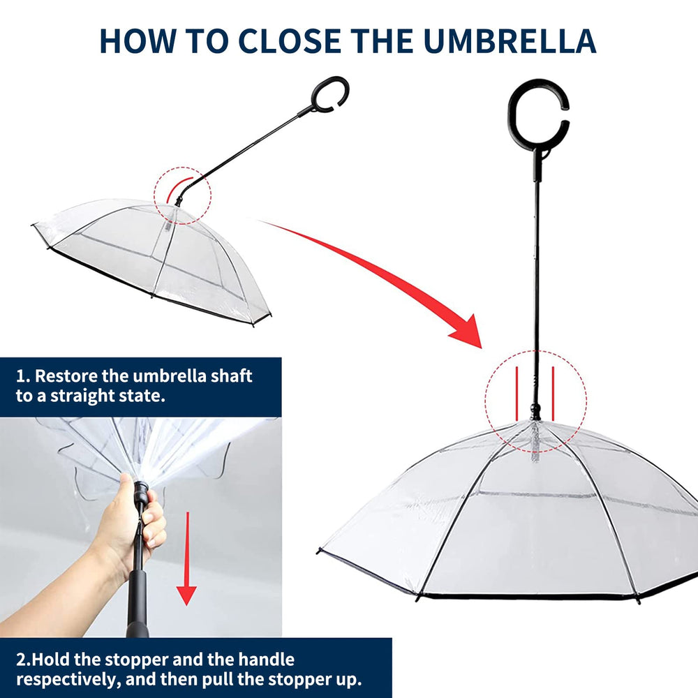 NAMSAN clear dog umbrella demonstrates adjustable leash for personalized distance