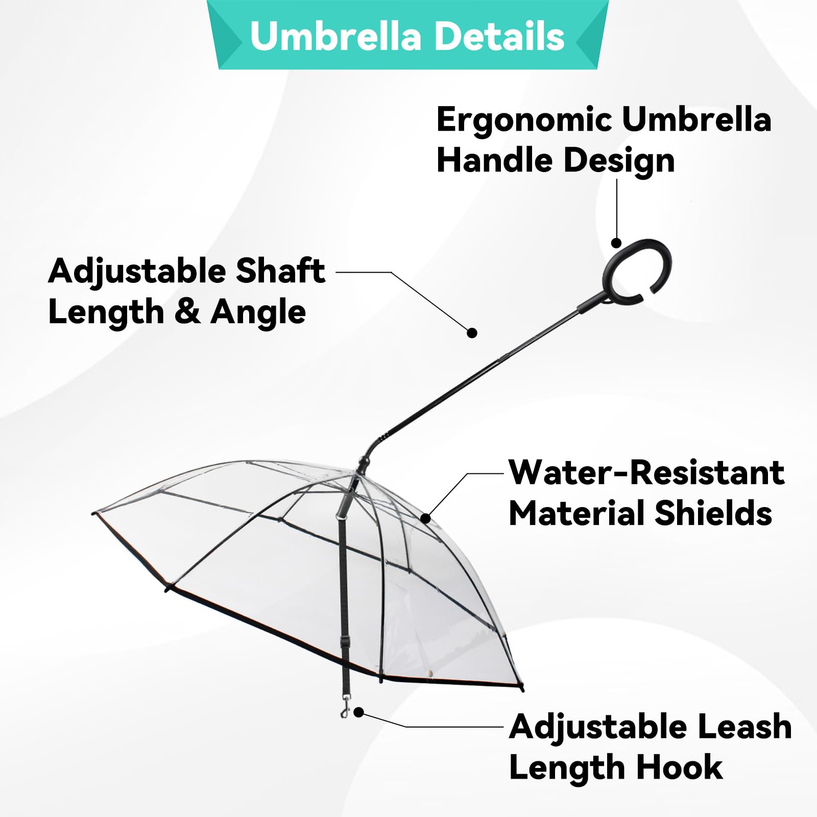 NAMSAN clear dog umbrella shows ergonomic handle for secure, comfortable walking