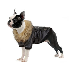 NAMSAN small dog winter coat front view in PU leather for weather protection