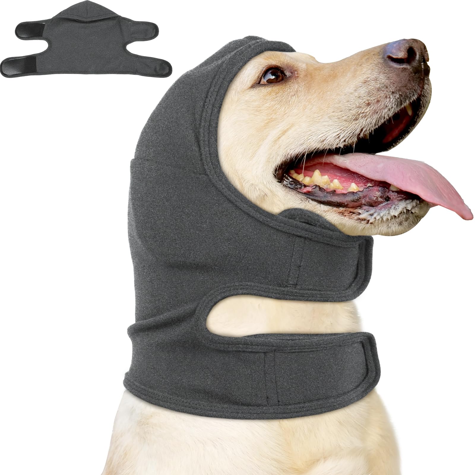 Nanaki Calming Hoodie ear wraps bath-time closeup protects ears from moisture during washing.