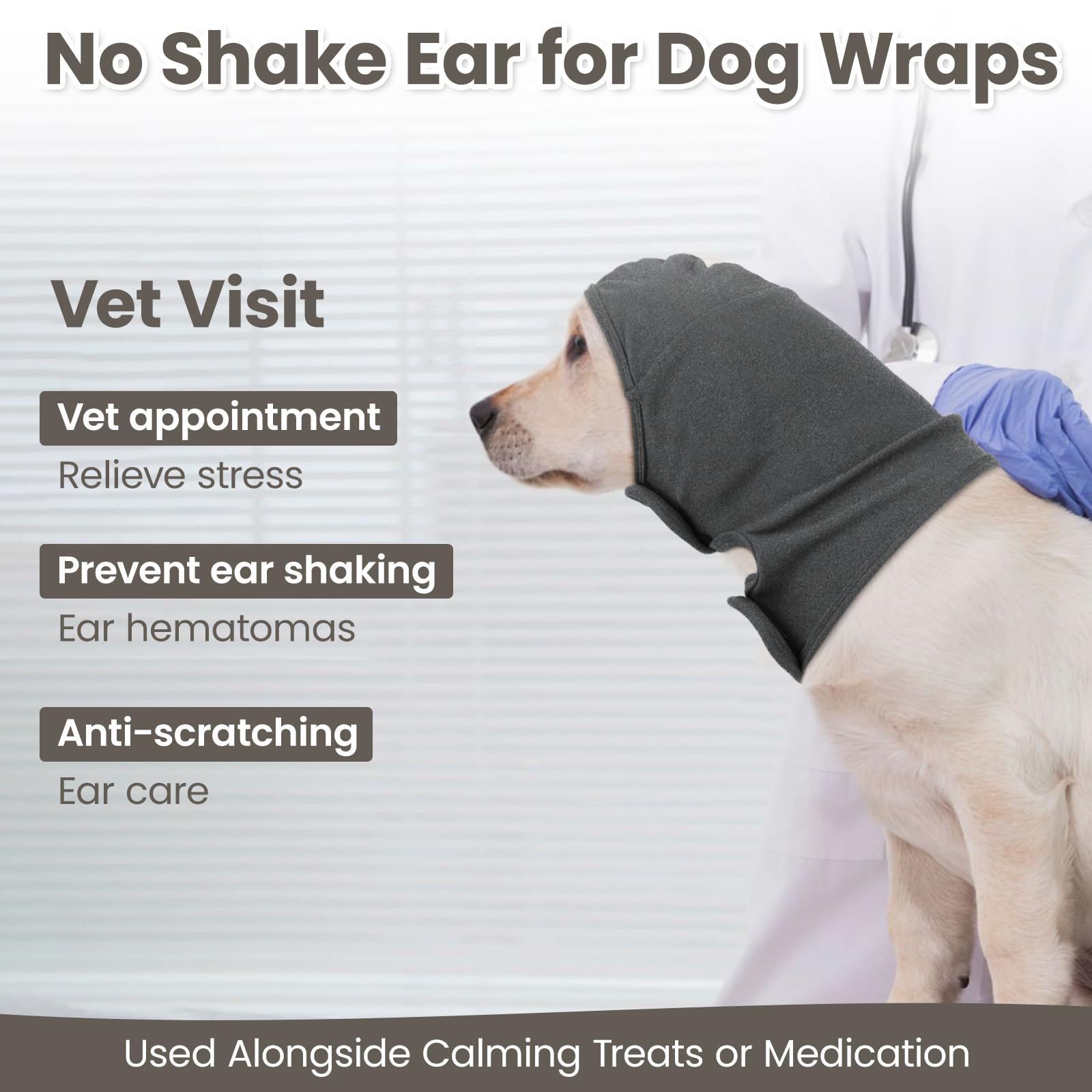 Nanaki Calming Hoodie ear-wraps universal-fit closeup highlights snug stretch for various ear shapes.