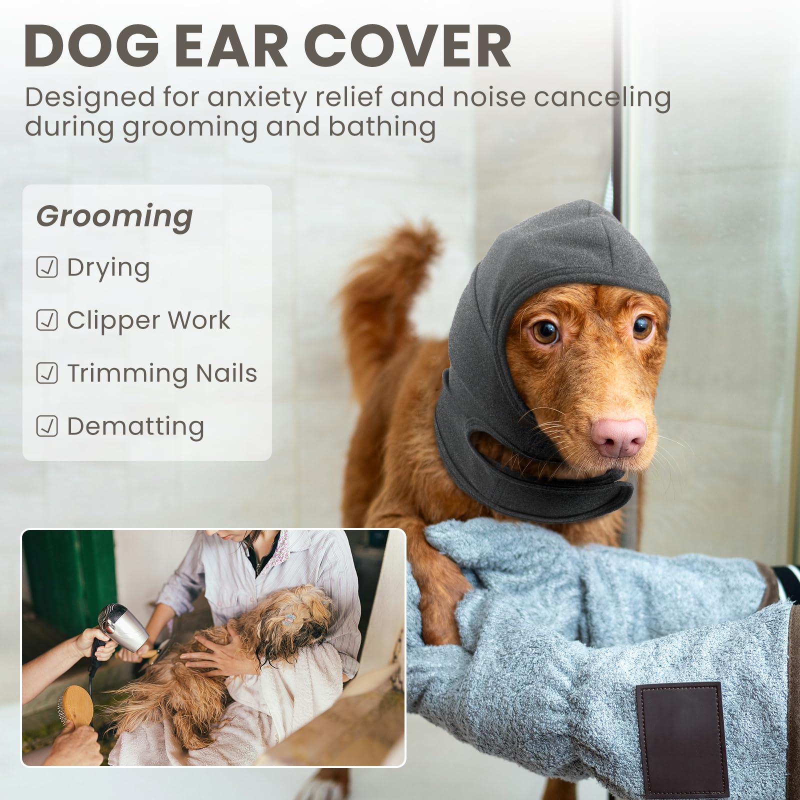 Nanaki Calming Hoodie ear-wraps warm-use closeup shows scarf-like warmth in cold weather.