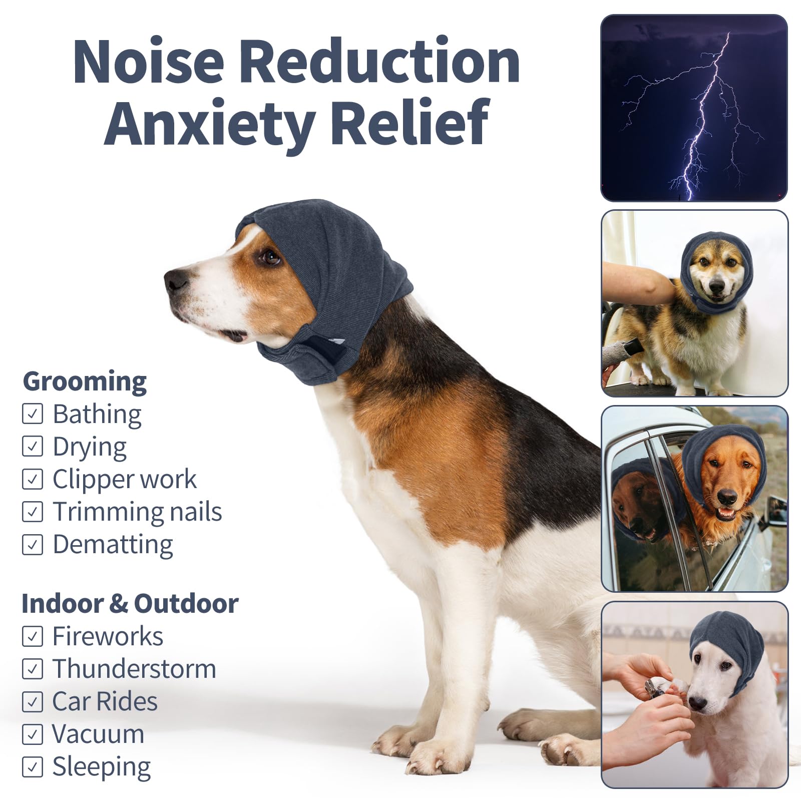 Nanaki dog calming hoodie ear wrap worn by a dog during a calm moment