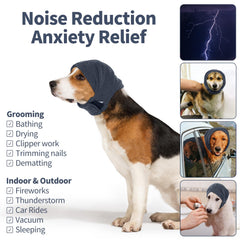 Nanaki dog calming hoodie ear wrap worn by a dog during a calm moment