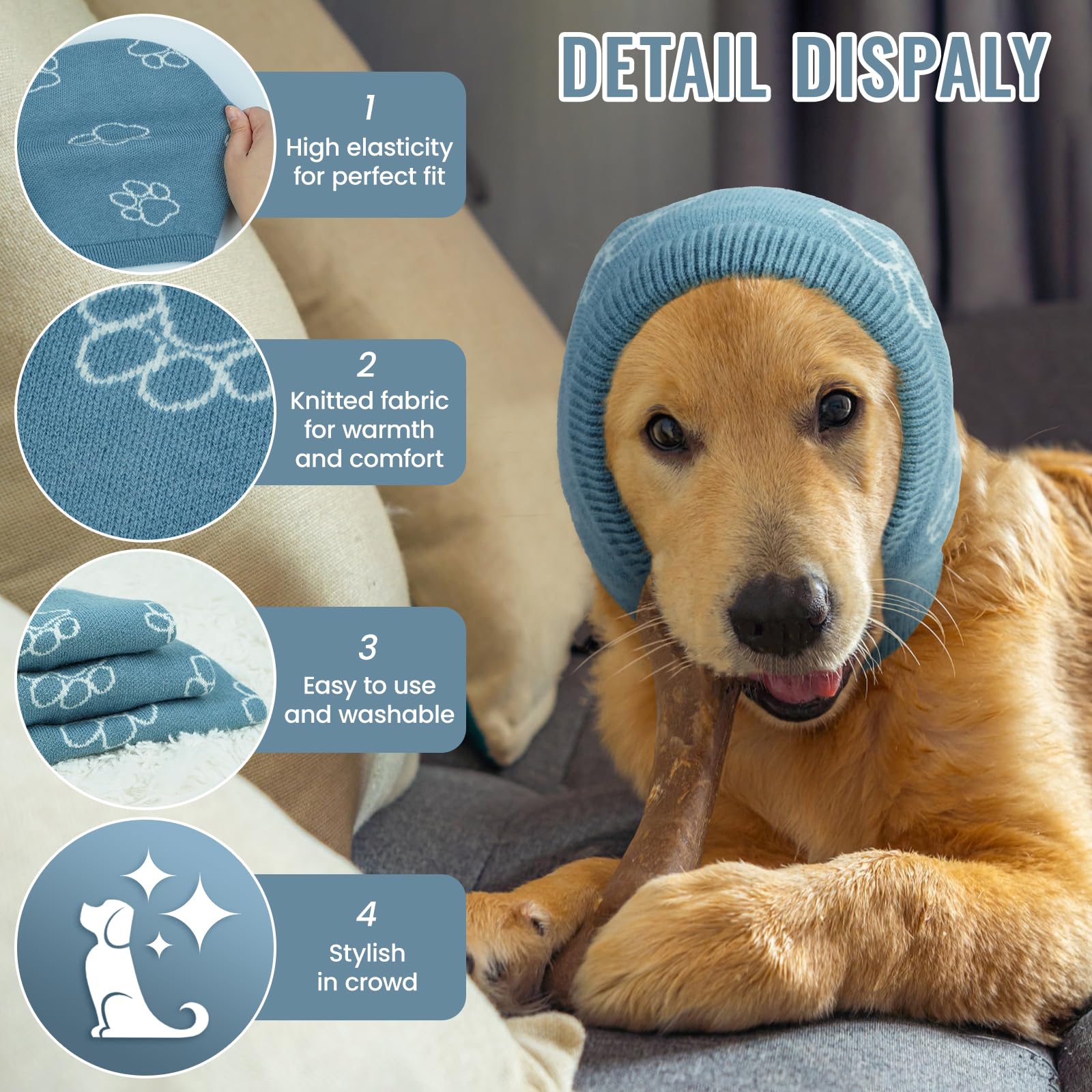 Nanaki dog hat aids grooming visits with calm ear coverage