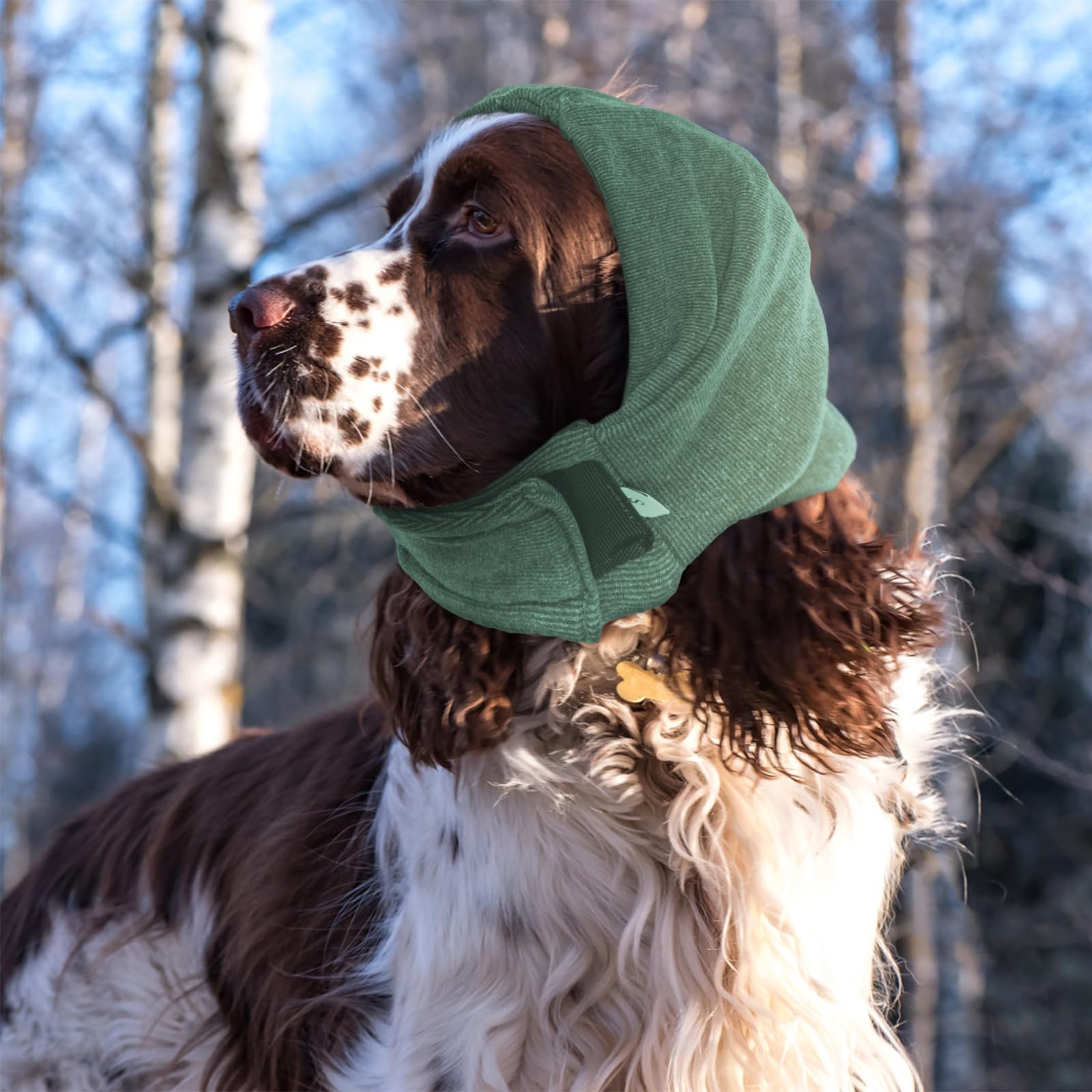 Nanaki soft dog wrap keeps hair away from meals outdoors.