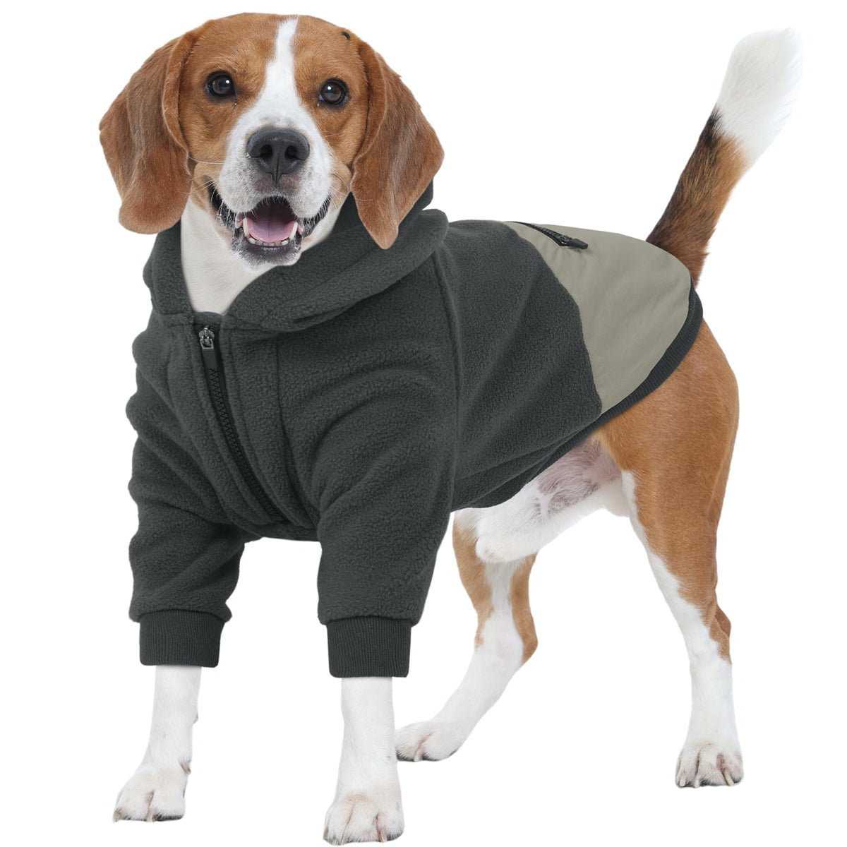 Nanaki dog hoodie grey XL front view shows warm fleece for large dogs.