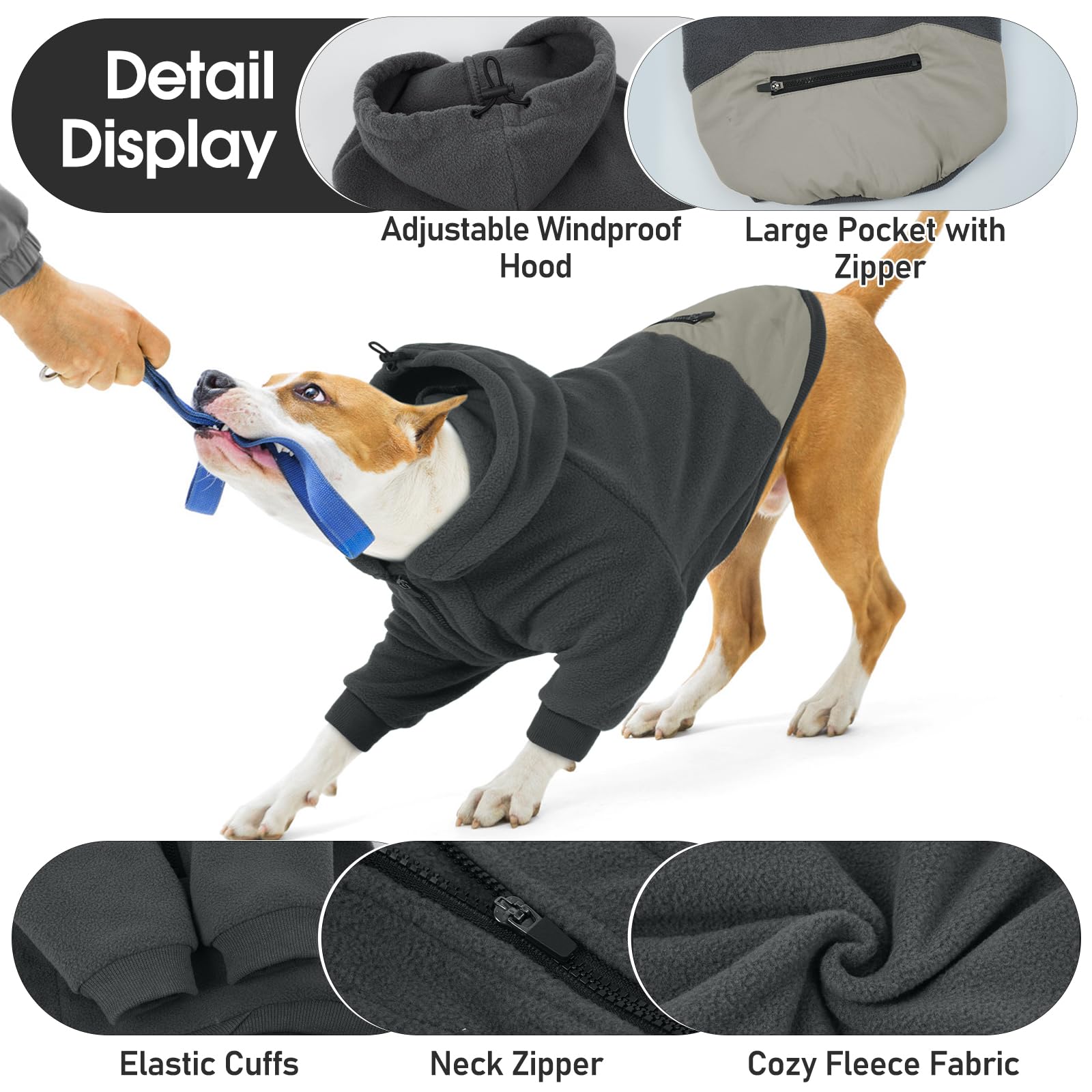 Nanaki dog hoodie indoor-outdoor wear scene shows versatile chilly-day protection.