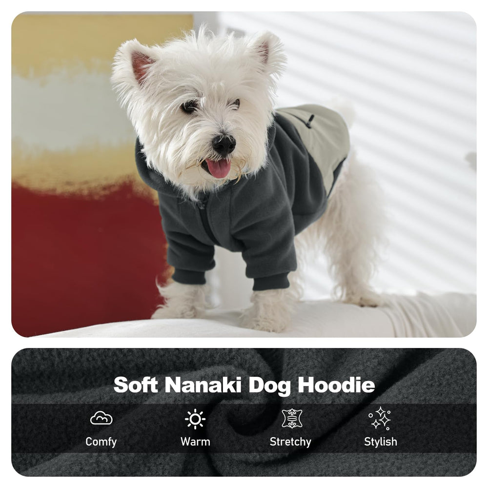 Nanaki dog hoodie size chart image guides accurate fit from XS to 3XL.