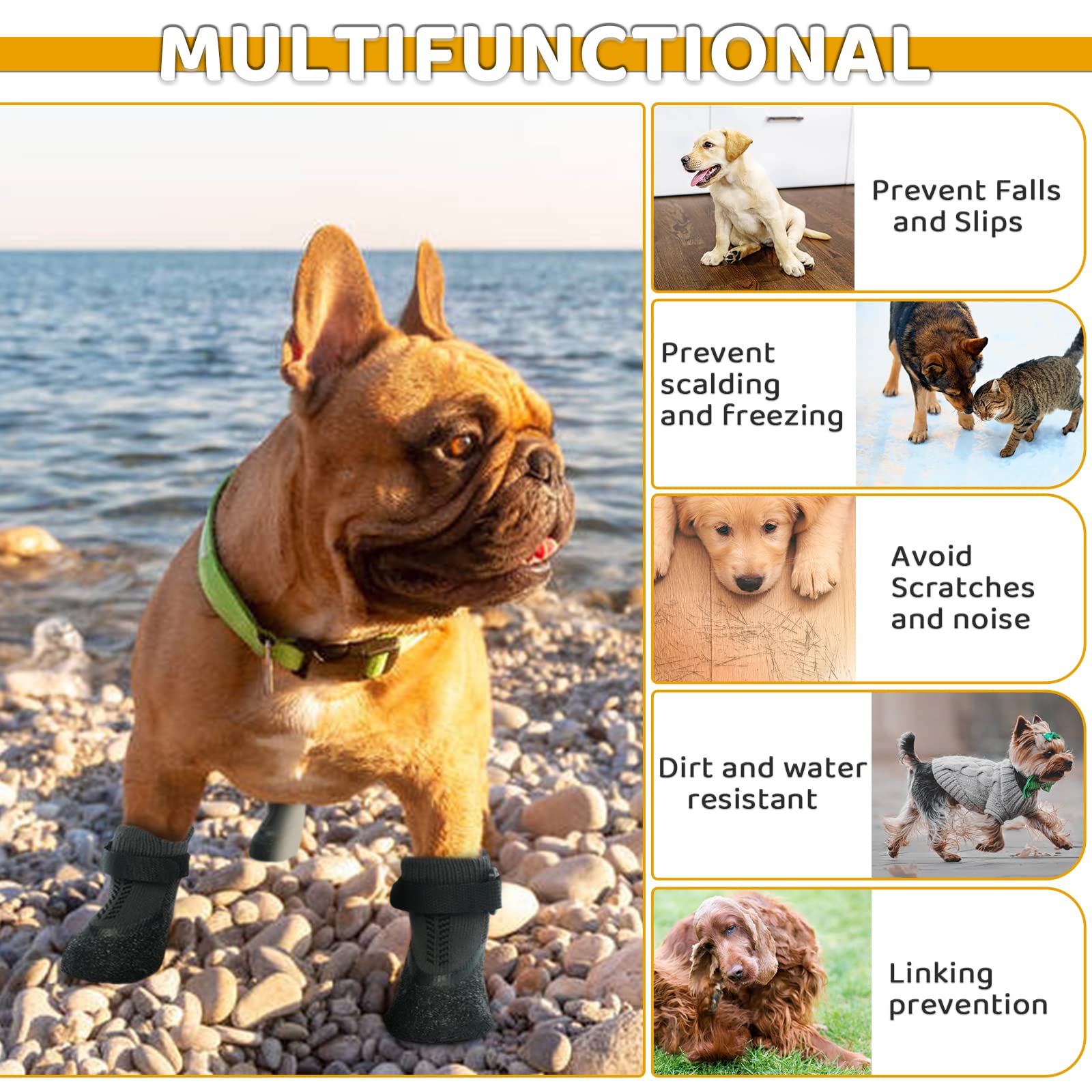Nanaki dog socks feature adjustable detachable strap to keep paws secured.