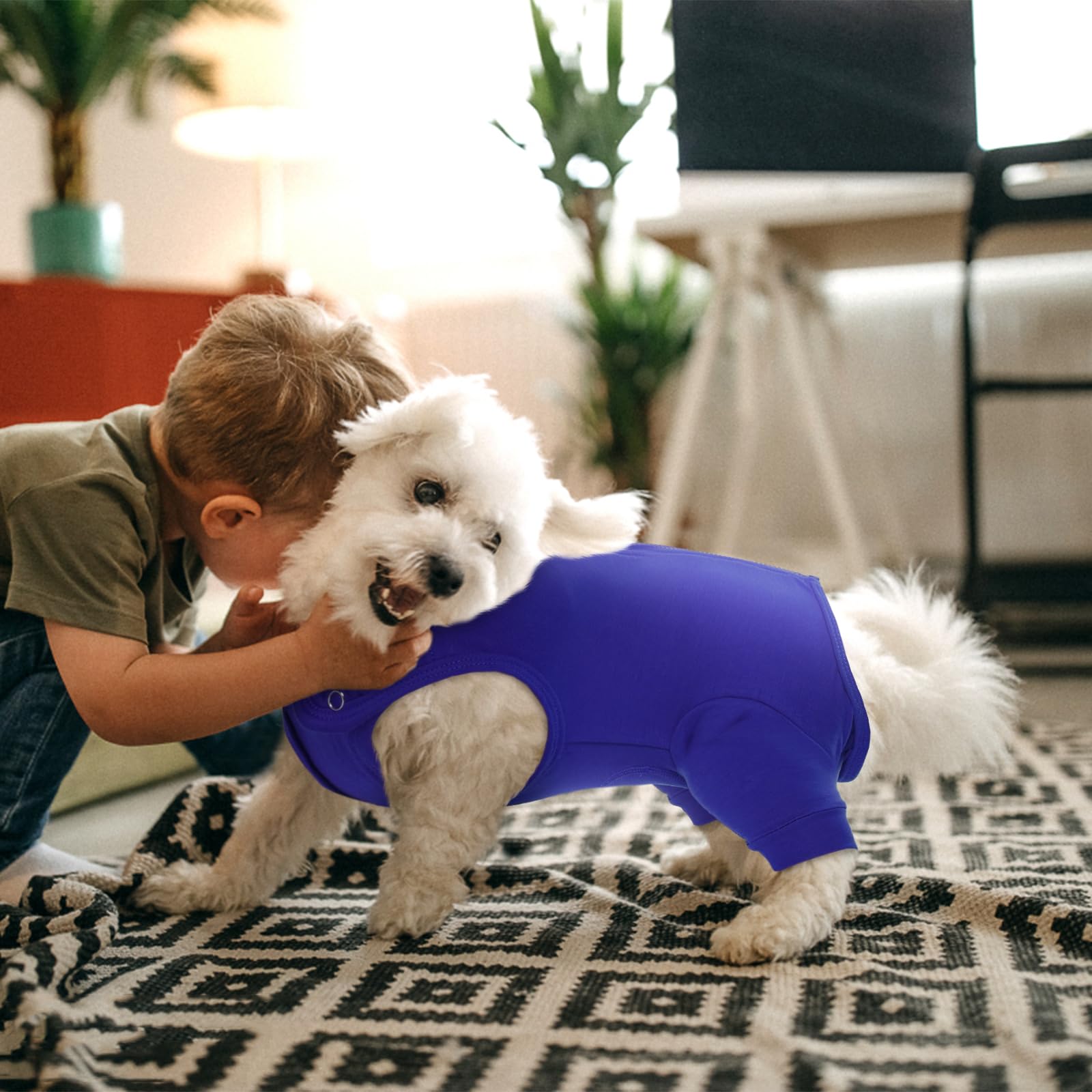 Nanaki Dog Wound Care Shirt adjustable snap buttons demonstrates versatile fit.