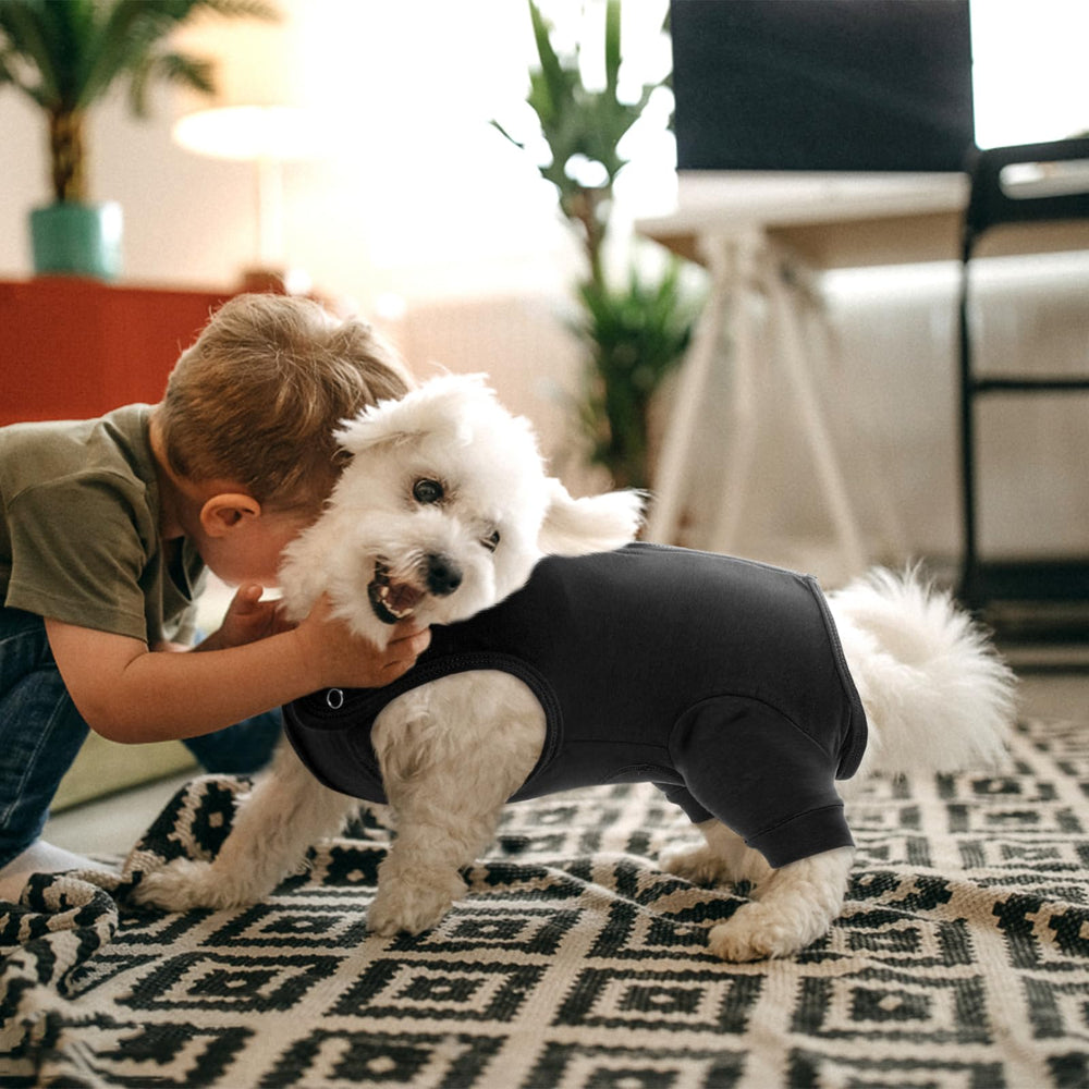 Nanaki dog wound care shirt size guide showing six fit options.