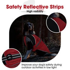 Nanaki winter coat with leash hole and reflective stripes boosts nighttime visibility.