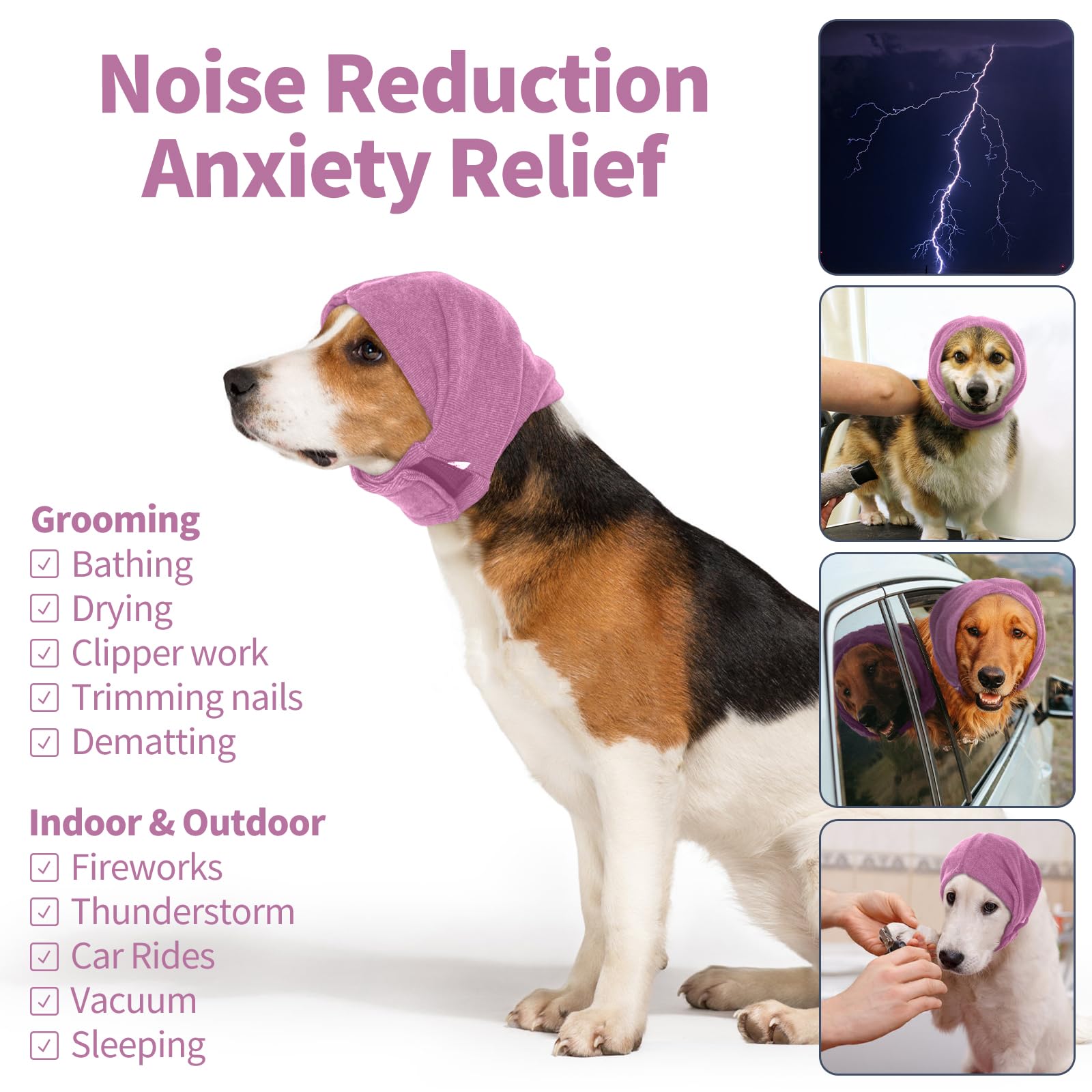 Nanaki noise-reduction ear cover on a dog reduces noise-related stress.