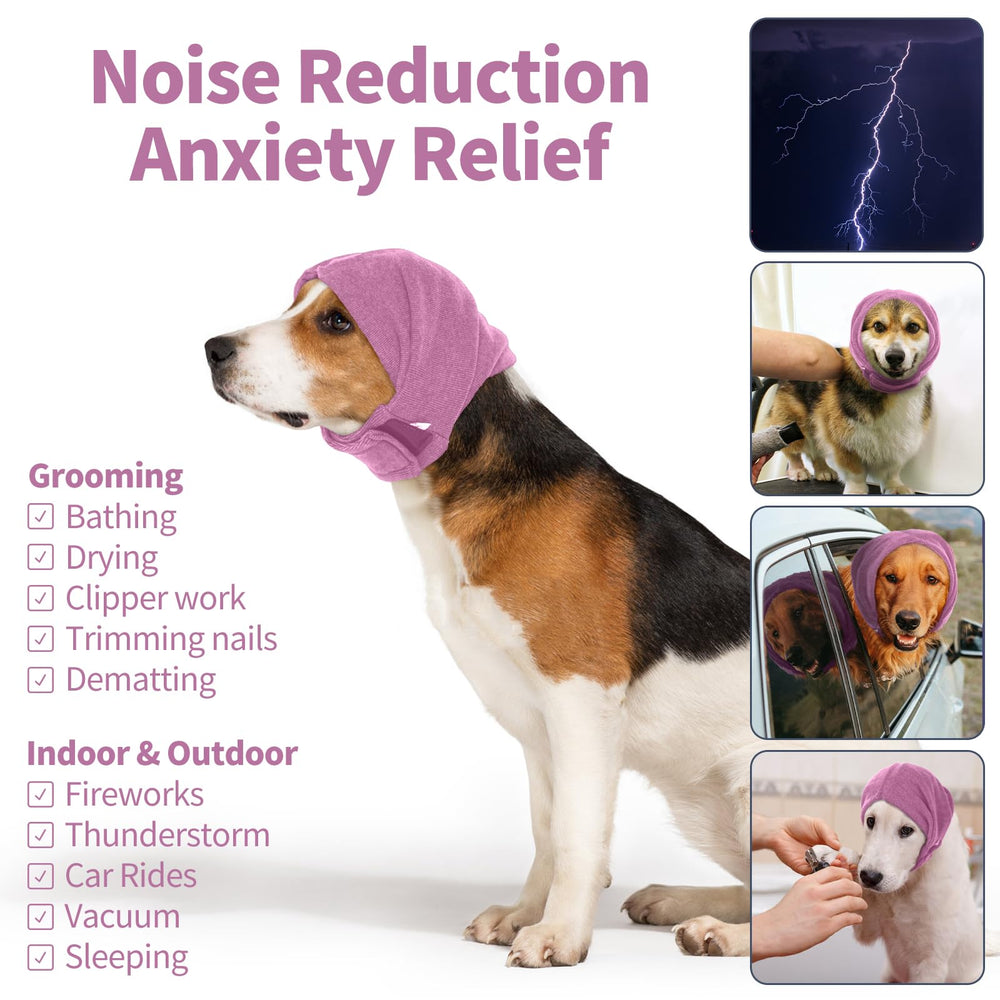 Nanaki noise-reduction ear cover on a dog reduces noise-related stress.