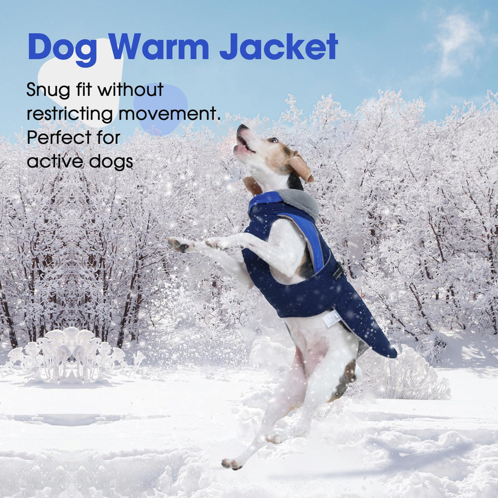 Nanaki reflective stripes on blue coat for high visibility during night walks.