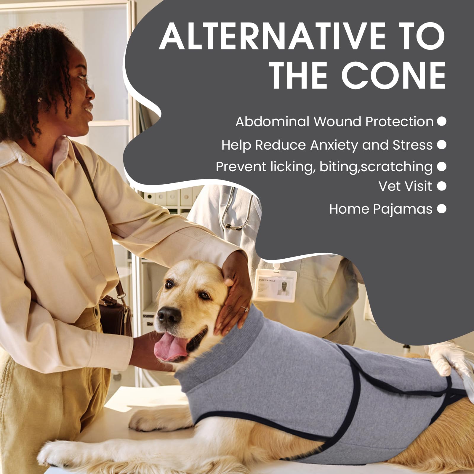 Nanaki spay/neuter recovery suit provides full coverage to protect wounds