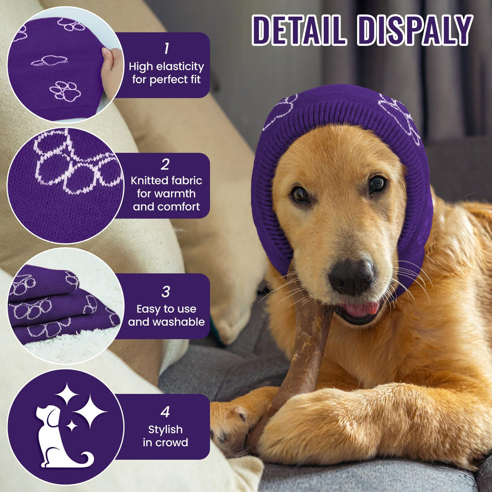 Nanaki winter ear wrap keeps a dog warm during outdoor outings.