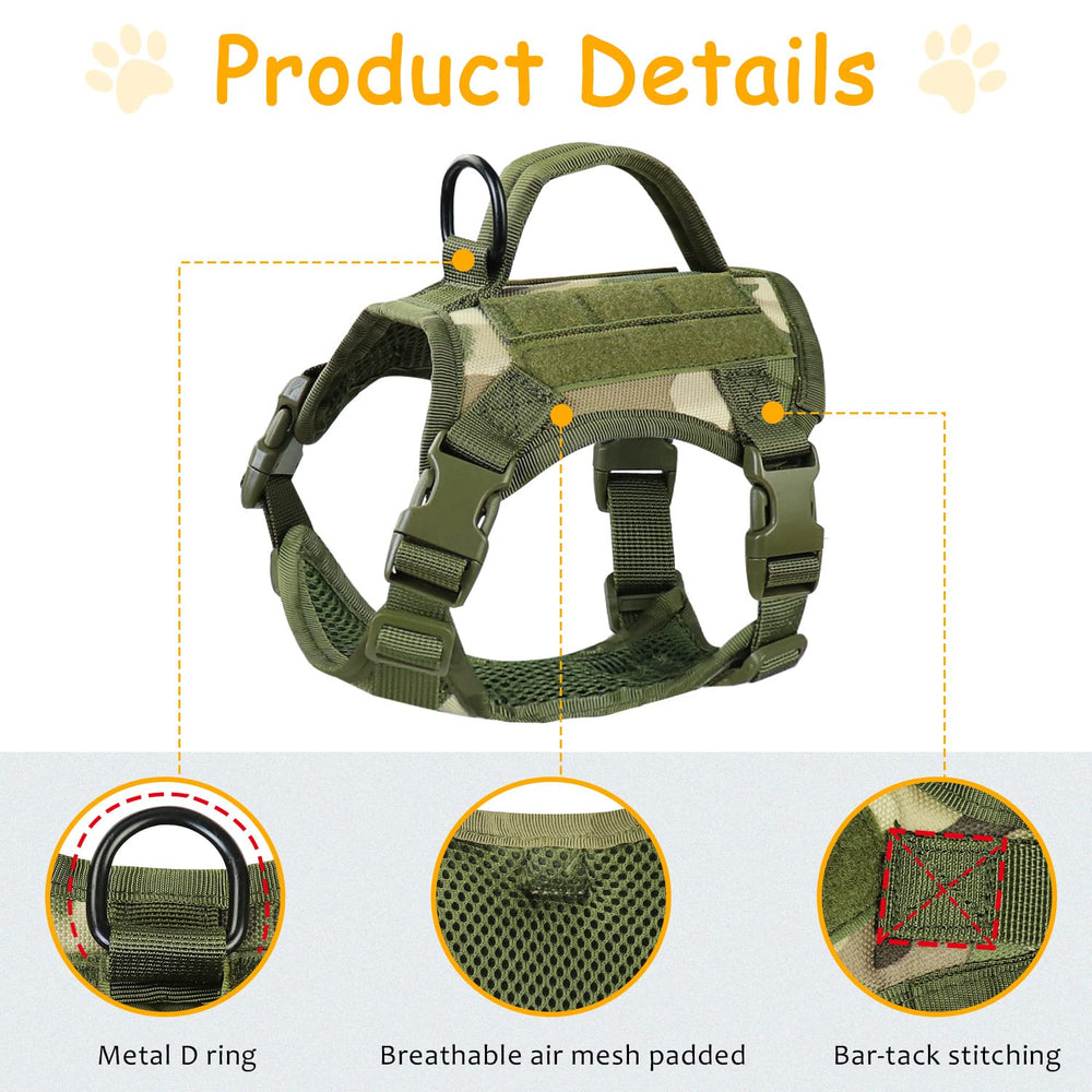 Nanappice cat harness camo green fabric highlighting durable 1050D nylon construction.